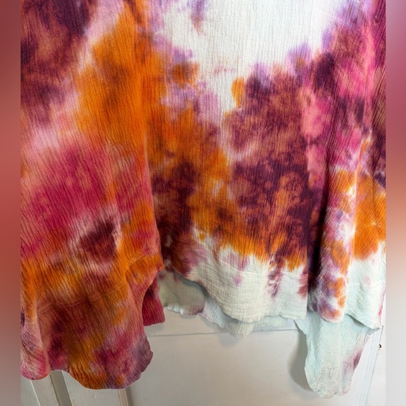 Cynthia Ashby Tie Dye Crinkle Gauze Linen Asymmetrical Tunic Top OS Lagenlook - Picture 4 of 8